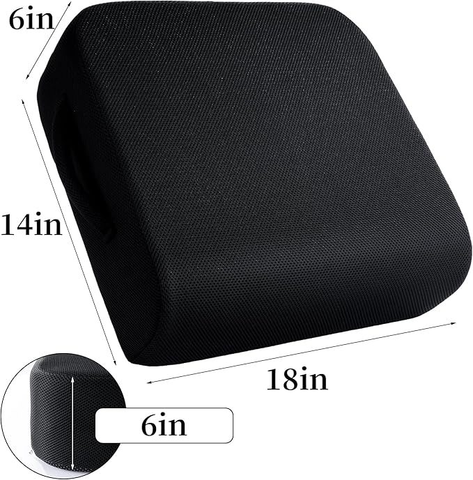 MABOZOO Extra Thick Chair Cushions,Office Chair Booster Seat Cushion to Raise Seat Height for Pain Relief, Non Slip Memory Foam Thick Cushion with Carry Handle (Black, 18 * 14 * 6)