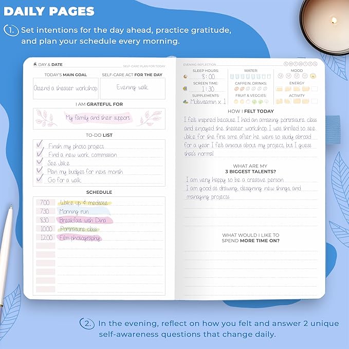 Clever Fox Self-Care Journal Pocket – Daily Reflection Notebook – Mental Health & Personal Development Planner, Meditation & Mood Log (Light Blue)