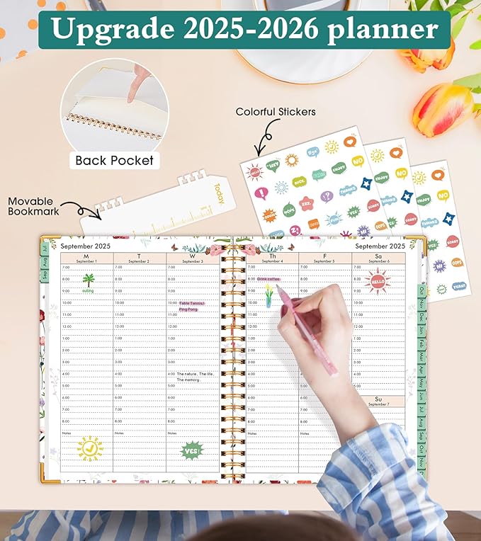 2025-2026 Appointment Book, Academic Planner 18 Months Weekly and Monthly (July 2025 - December 2026), 8.5"x11" Daily Hourly Planner 60-Minute time Slots, Spiral Calendar Schedule Book for Work School Teacher Student, Wildflower Garden