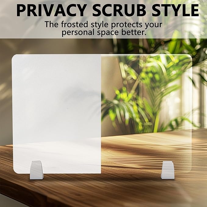 4 Pcs Desk Divider Privacy Panel 23.6 x 15.8 Inch Counter Desk Acrylic Panel Holder Free Standing Privacy Shield Work Station Desk Divider Partition for Offices Schools Call Centers (Frosting)