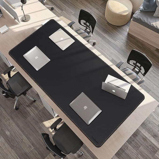 MAIDERN Leather Desk Mat, (5XL) 70.8” x 31.5” Reversible Office Desk Pad Mat, Cork & Leather Large Mouse pad for Desk, Waterproof Computer Desk Mat for Gaming Home Office (Black)