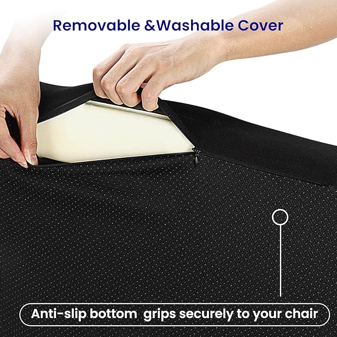 REDOFF®Extra Large Memory Seat Cushion 21.5 * 17.7 * 4inches– Cushion Pillow for Back Support Non-Slip Seat Pad for Office Desk, Car Seat, Wheelchair, Sciatica (Black)