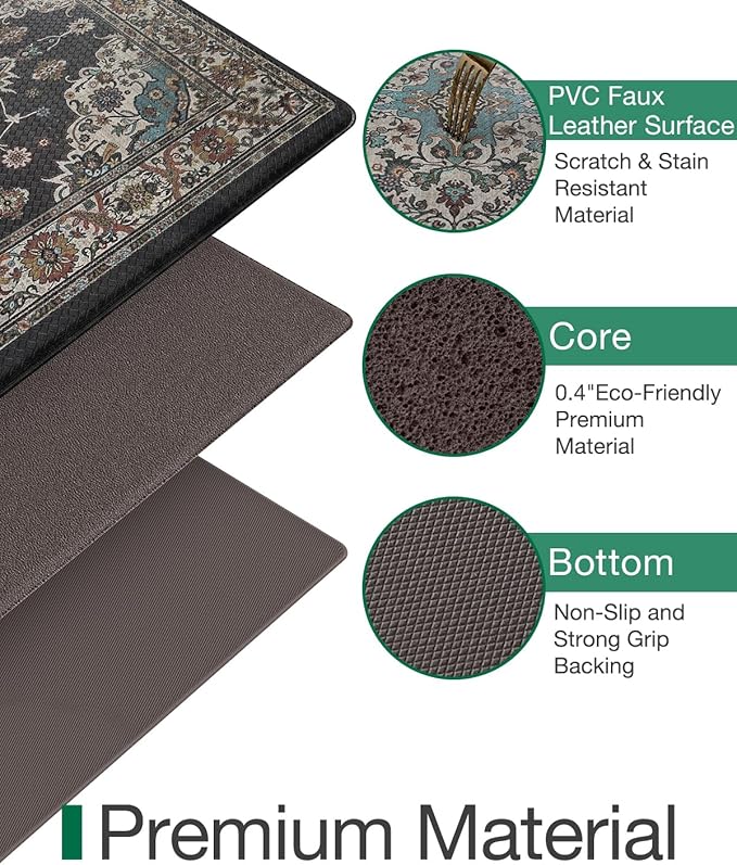 LUMI Kitchen Mat Anti Fatigue Cushioned, Memory Foam Padded Standing Rug Waterproof, Non Slip Comfort Floor Runner for Home, Sink, Laundry, Office, 24"x87", Black