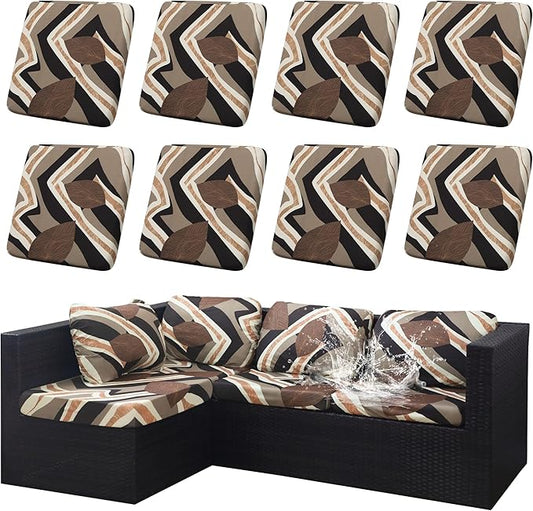 8Pcs Stretch Patio Cushion Covers Outdoor Cushion Cover, Jacquard Stretch Cushion Covers, Cover Replacement, Outdoor Sofa Covers, Washable Furniture Couch Cushion Cover (Orange Realm)