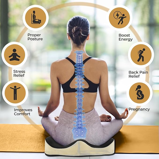 Patented 55D Memory Foam Seat Cushion– Ergonomic Office Chair Cushion for Sciatica Relief, Car Seat Cushion for Long Driving – Coccyx Pillow for Tailbone Pain, Pressure Relief for Hip, All Day Comfort