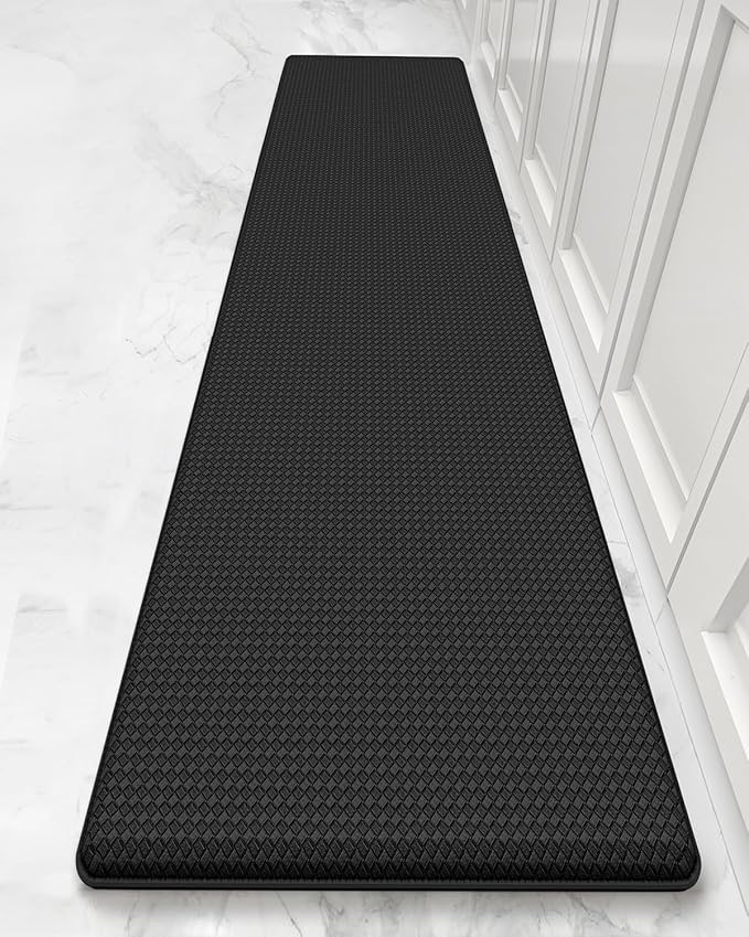Color&Geometry Anti Fatigue Cushion Kitchen Mat for Floor -17"x94",Long,Easy Clean, Water & Oil Proof, Anti Slip, Foam Rubber Runner Rug for Front Sink Comfort Standing,Black