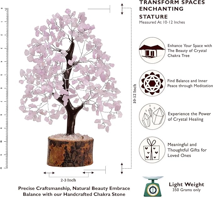 FASHIONZAADI Rose Quartz Crystal Tree of Life for Women Office Decor, Good Luck, Money, Meditation, Positivity, Handmade Healing Crystal Stones Bonsai Tree Spiritual Birthday Gifts for Women