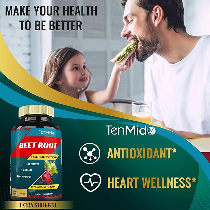 Beet Root Extract Capsules, 4 Months Supply & Green Tea, Ginseng, Black Pepper | Increased Energy, Athletic Performance Supports, Boosts Stamina | Nutritional Workout Supplements