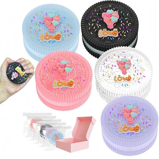 5 Packs Cookie Squishy Fidget Toy Set, Cute Silicone Sticky Taba Squishy, Squeeze Toys for Stress Relief and Anxiety Relaxing, Decompression Toy, Gifts for Kids/Adult, Black Pink Clear Blue Purple