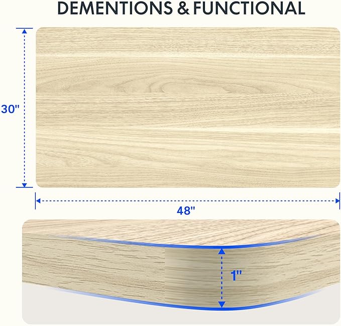 FLEXISPOT EN1 One-Piece Standing Desk, 48 x 30 Inches Electric Height Adjustable Desk for Home Office (White Frame + White Wood Grain Desktop)