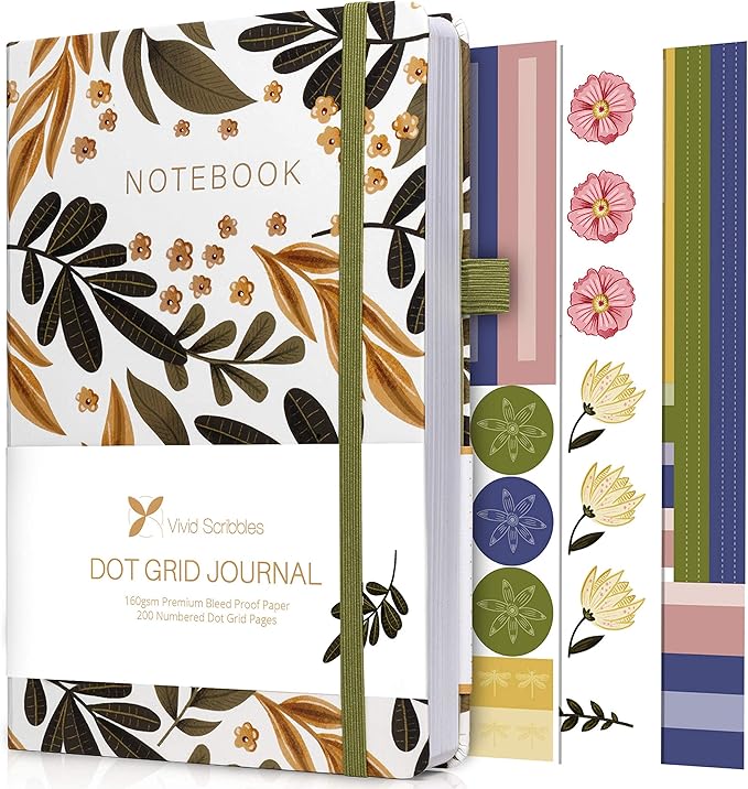 Dotted Journal – 160gsm Bleed Proof Thick White Paper – 200 Numbered Dot Grid Pages – 5.8 x 8.3 inch Dotted Notebook