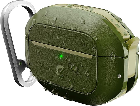 Keybudz for AirPods Pro Case with Lock - Fully Waterproof AirPods Pro 2nd Generation Case Cover - Keychain, Rugged Tough Protection, Hard Shell and Carabiner for USB-C/Lightning (Forest Green)