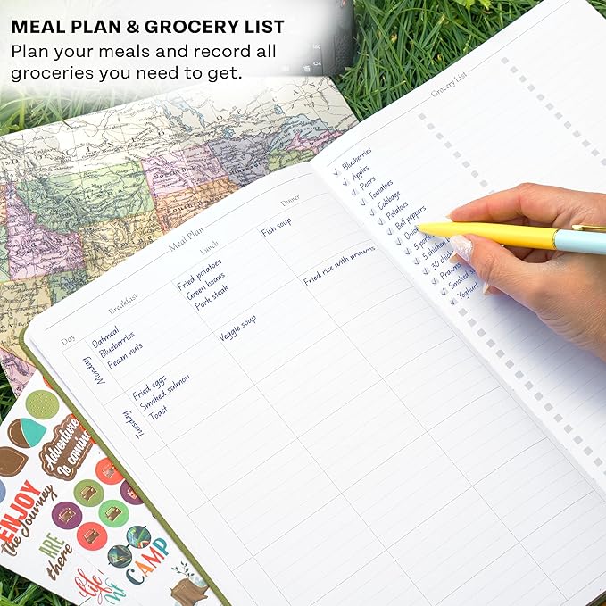 Legend Camping Journal – Hardcover Camper & RV Trip Planner – Notebook to Plan Travel & Camp Adventures with Packing Checklist, Meal Plan & Camping Bucket List – 30 Trips, 7" x 10" (Green)