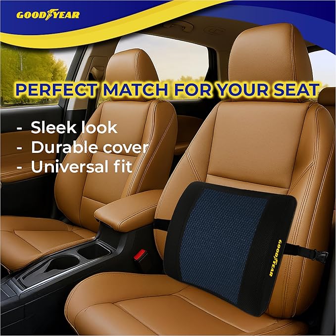 Goodyear Ergonomic Lumbar Support Pillow – Gel-Infused Cushion for Office Chairs and Car Seats, Premium Lower Back Support for Pain Relief and All-Day Comfort - Black