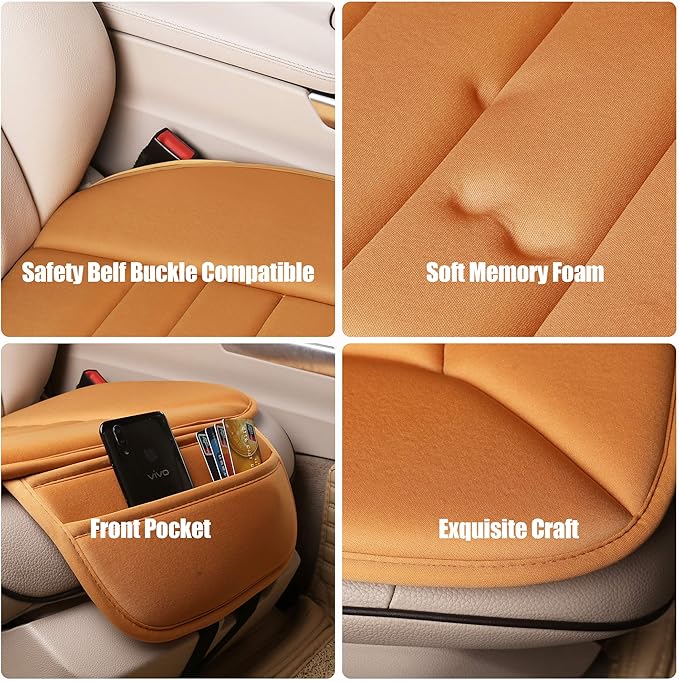 Premium Car Seat Cushion, Driver Cushion with Comfort Memory Foam & Non-Slip Rubber Bottom, Car Seat Pad Works with 95% of Vehicles and Office Chair or Home (Orange)
