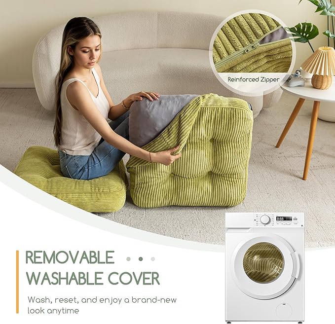 HIGOGOGO Washable Floor Pillow Cushion for Adults, Meditation Cushion Pillow, Large Square Floor Sitting, Removable Tufted Corduroy Cover, for Tatami Living Room or Yoga, 22x22 Inch, Machine Washable