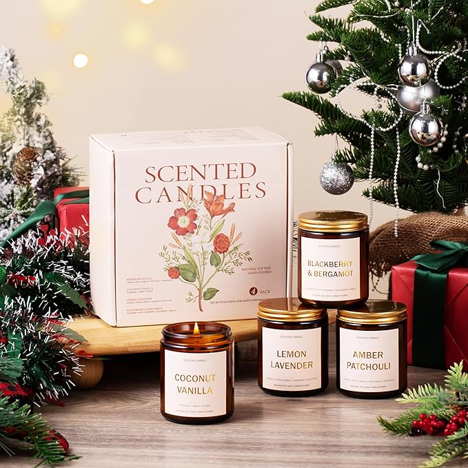 28oz Wood Wick Candles That Crackle: 4 Pack Scented Candles for Home Scented, Aromatherapy Candle Set with Crackling Wooden Wick Up to 200H Burning Candle Gift Set for Birthday Thanksgiving Christmas