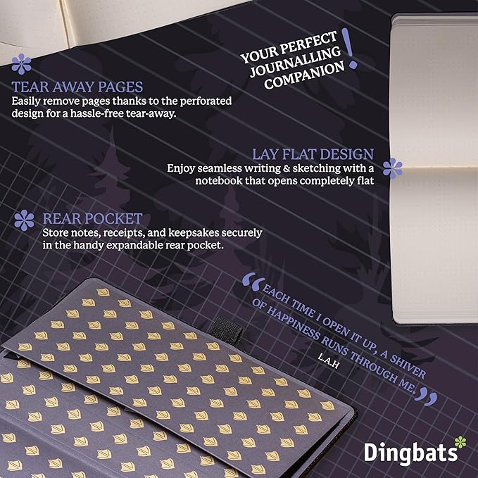 Dingbats* Wildlife Grid Journal Notebook A5 - Vegan Leather Hard Cover, Ideal for Work, Travel - Pocket, Elastic Closure, Bookmark