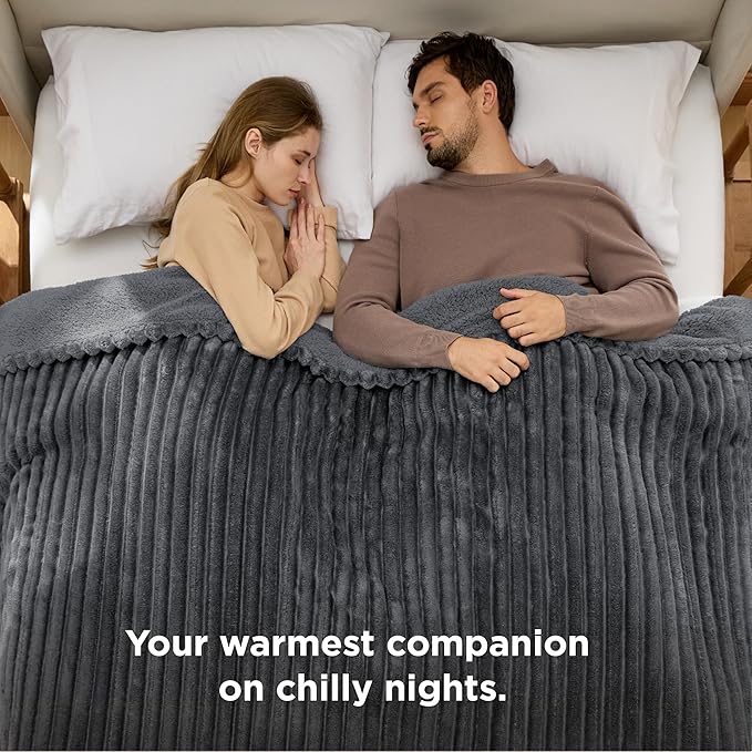 Bedsure Electric Blanket Queen Size - Thick Striped Flannel Electric Blanket with Dual Control, Heating with 10 Heat Settings & 10 Time Settings, 8 hrs Timer Auto Shut Off (84x90 inches, Grey)