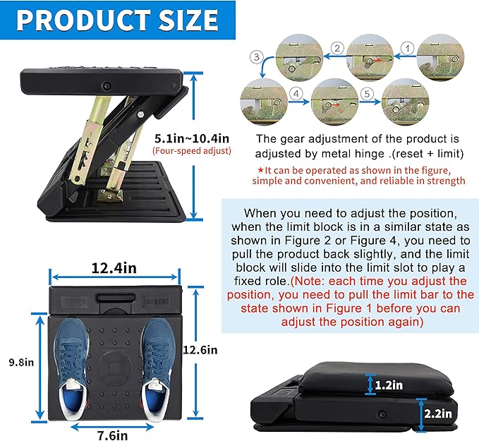 Adjustable Foot Rest for Under Desk at Work with 4 Height Levels, Under-Desk Footrest with Massage Surface, Foot Stool Under Desk for Office, Home, Maximum Load 120 Pounds (Gray)