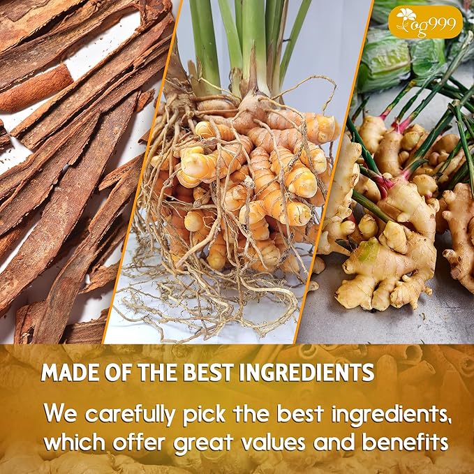 60 Bags Premium Turmeric Ginger Cinnamon Tea, Improve Digestion, Support Brain, Weight, Skin and Sleep, Eco-Conscious Tea Bags and Premium Natural Ingredients. Turmeric Ginger Herbal Tea. No Sugar, No Caffeine, No Gluten, Vegan.