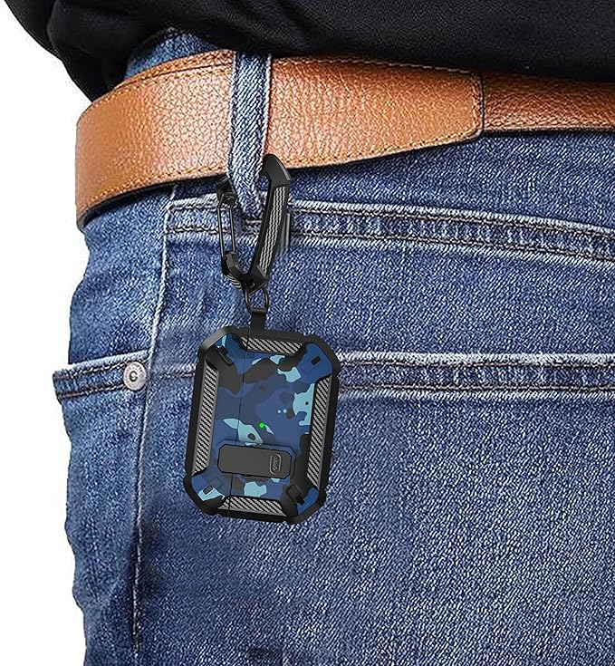 Maxjoy AirPods Pro 2nd/1st Generation Case Cover with Lock, AirPods Pro 2 Protective Case with Keychain Compatible with Apple AirPod Pro2 2023 USB C Cable 2022 Lightning Cable/ Pro1 2019, Blue Camo