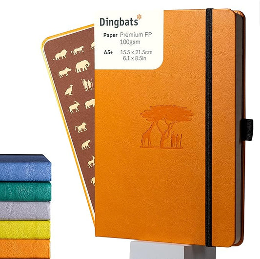 Dingbats* Earth Dotted Writing Journal Notebook A5 - Vegan Leather Hardcover - Ideal for Work, Travel - Pocket, Elastic Closure & Bookmark