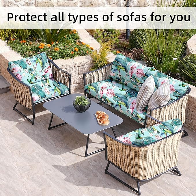 8Pcs Stretch Patio Cushion Covers,Outdoor Couch Covers Replacement,Outdoor Couch & Sofa Slipcovers,for Patio Furniture Cushion Covers,Washable Reusable Furniture Protector (Hummingbird,Cover Only)