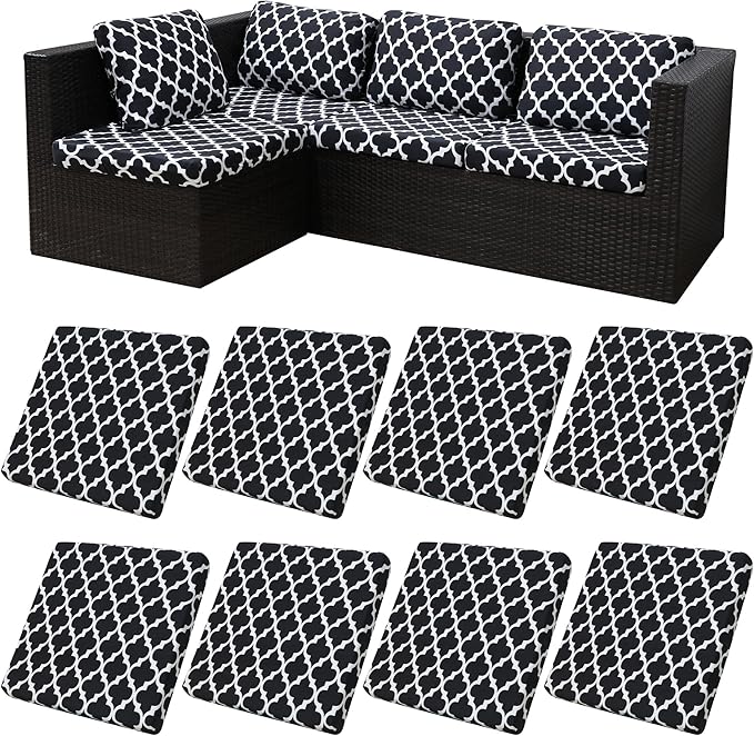 8Pcs Stretch Patio Cushion Covers,Outdoor Couch Covers Replacement,Outdoor Couch & Sofa Slipcovers,for Patio Furniture Cushion Covers,Washable Reusable Furniture Protector (Lingge Grey,Cover Only)