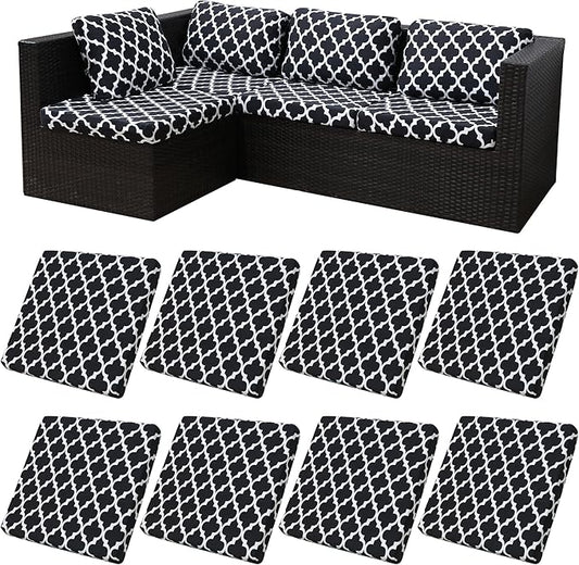 8Pcs Stretch Patio Cushion Covers,Outdoor Couch Covers Replacement,Outdoor Couch & Sofa Slipcovers,for Patio Furniture Cushion Covers,Washable Reusable Furniture Protector (Lingge Grey,Cover Only)