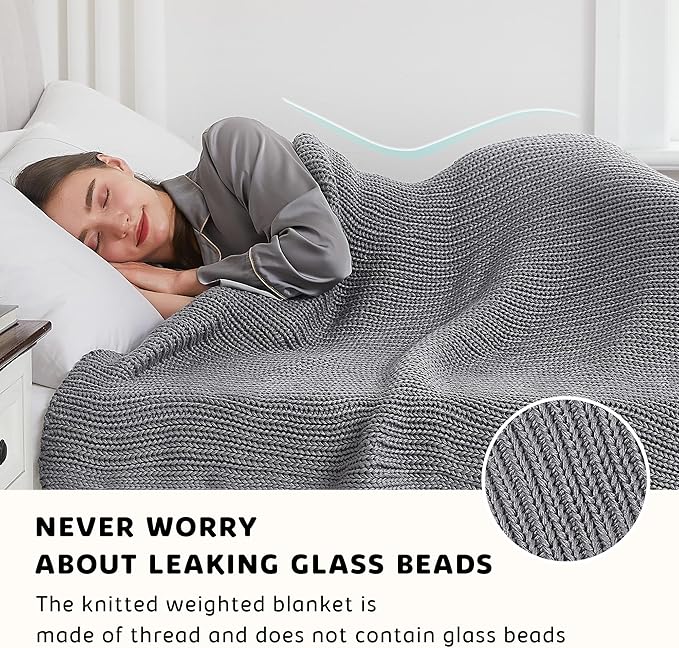 L'AGRATY Knitted Weighted Blanket - 48"x72" 20lbs Cooling Chunky Knit Heavy Blanket for Adults Braided Crochet Throw Thick Cable Yarn Knit Decorative Blanket No Beads Evenly Weighted Machine Washable