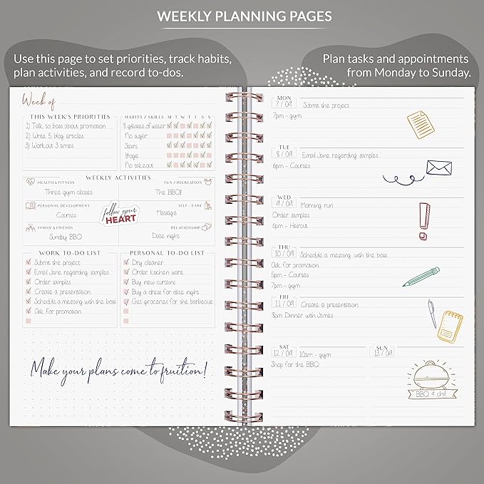 PLANBERRY Weekly Planner – Undated Life Organizer & Budget Planner – Time Management, Goal Setting, To-Do List, Work-Life Balance & Habit Tracker – 6.1″ x 8.1″ (Onyx Black)