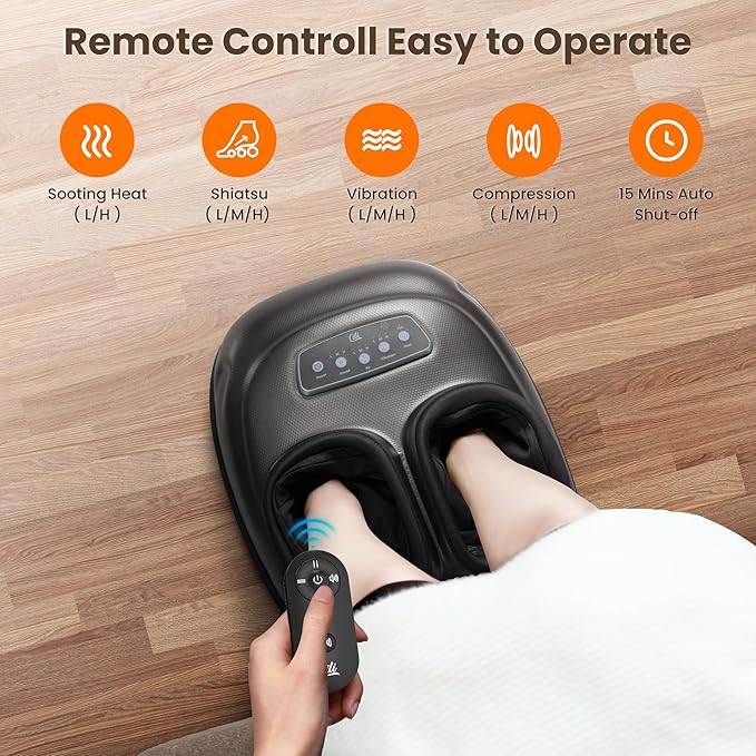 CILI Foot Massager with Heat, 2025 Shiatsu Feet Massage Machine for Plantar Fasciitis Neuropathy Pain Relief, Remote Control Heated Foot Warmer Massager Size 13, Gifts/Presents for Mom, Dad