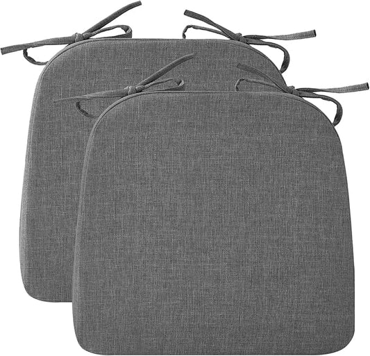 Chair Cushions for Dining Chairs, 2" Thick Seat Cushions for Kitchen Chairs, D-Shaped Chair Pads with Washable Cover, Ties and Non Slip Backing, 17'' x 16'', Set of 2, Dark Grey