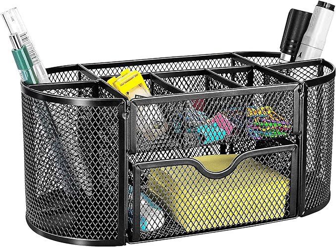 Amazon Basics Pen Holder and Desk Organizer, Office Caddy Storage, Black, ‎9.25" x 4.53" x 3.94"