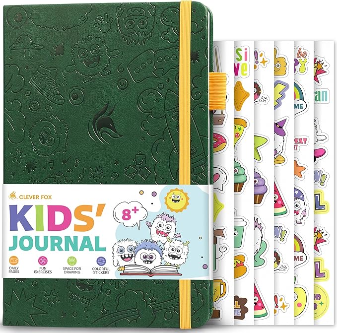 Clever Fox Kids’ Journal – Daily Feelings & Gratitude Notebook for 8+ Children – Child’s Planner & Mood Tracker for Journaling & Writing (Forest Green)