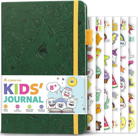 Clever Fox Kids’ Journal – Daily Feelings & Gratitude Notebook for 8+ Children – Child’s Planner & Mood Tracker for Journaling & Writing (Forest Green)