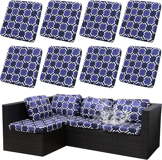 8Pcs Stretch Patio Cushion Covers Waterproof Outdoor Cushion Covers Patio Couch Cover Slipcovers, for Outdoor Furniture Protector Covers Replacement(Cover Only) (Geometry)