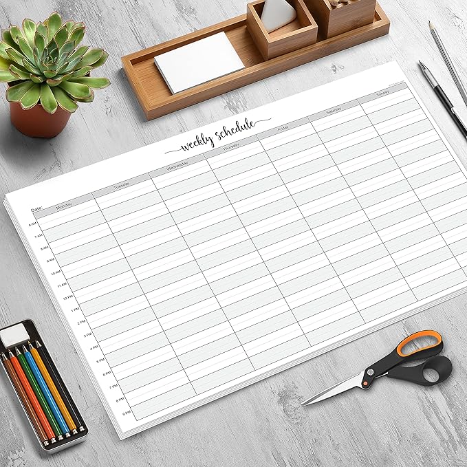 321Done Weekly Schedule Planning Notepad - 50 Sheets (11x17) - Hourly Appointment Productivity Weekly Planner Tear-Off Note Pad - Cute Simple Script Extra Large Size - Made in USA