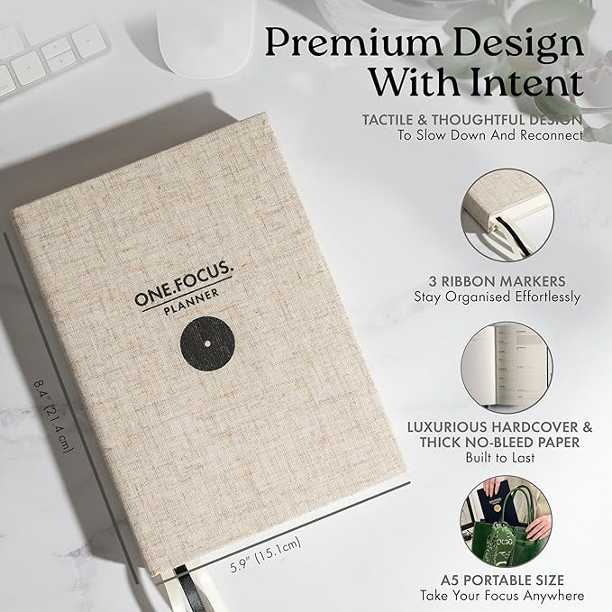 ONE FOCUS Planner: 90-Day Undated Daily Planner for ADHD and Productivity - Goal Setting, Anxiety Relief, Mindfulness Exercises, Gratitude, and Habit Tracker for Focus & Clarity - Ideal for Neurodivergent Adults & Busy Professionals, A5 Linen