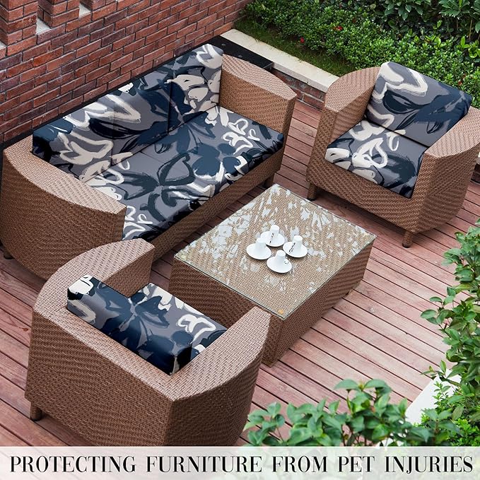 8Pcs Stretch Patio Cushion Covers Outdoor Cushion Cover, Jacquard Stretch Cushion Covers, Cover Replacement, Outdoor Sofa Covers, Washable Furniture Couch Cushion Cover (Grey Flower)