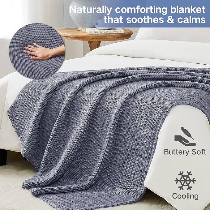 Guohaoi Knitted Weighted Blanket for Adults (Light Grey 60"x80" 20lbs) No Beads Cooling Throw Blanket for Hot Sleepers, Home Decor Breathable Chunky Knit Heavy Blanket Use on Queen/King Size Bed