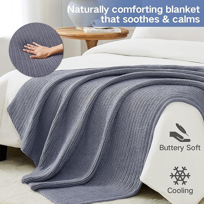 Guohaoi Knitted Weighted Blanket for Adults (Light Grey 48"x72" 10lbs) No Beads Cooling Throw Blanket for Hot Sleepers, Home Decor Breathable Chunky Knit Heavy Blanket Use on Full Size Bed