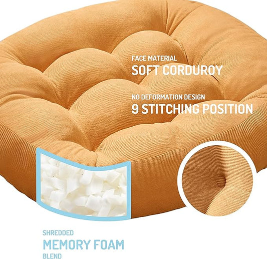 Degrees of Comfort Meditation Floor Pillow, Round Large Pillows Seating for Adults, Tufted Corduroy Cushion for Tatami Living Room, Orange Yellow 22 Inch