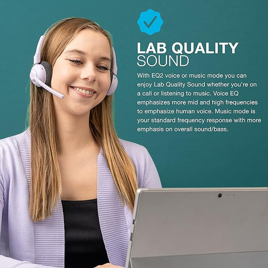 JLab Go Work Pop On-Ear Wireless Headset, Lilac, 50+ Hours Playtime, Bluetooth Multipoint, Rotating Boom Mic, Noise Canceling MEMS Microphone, Light-Weight and Portable, for PC/Mac or Mobile