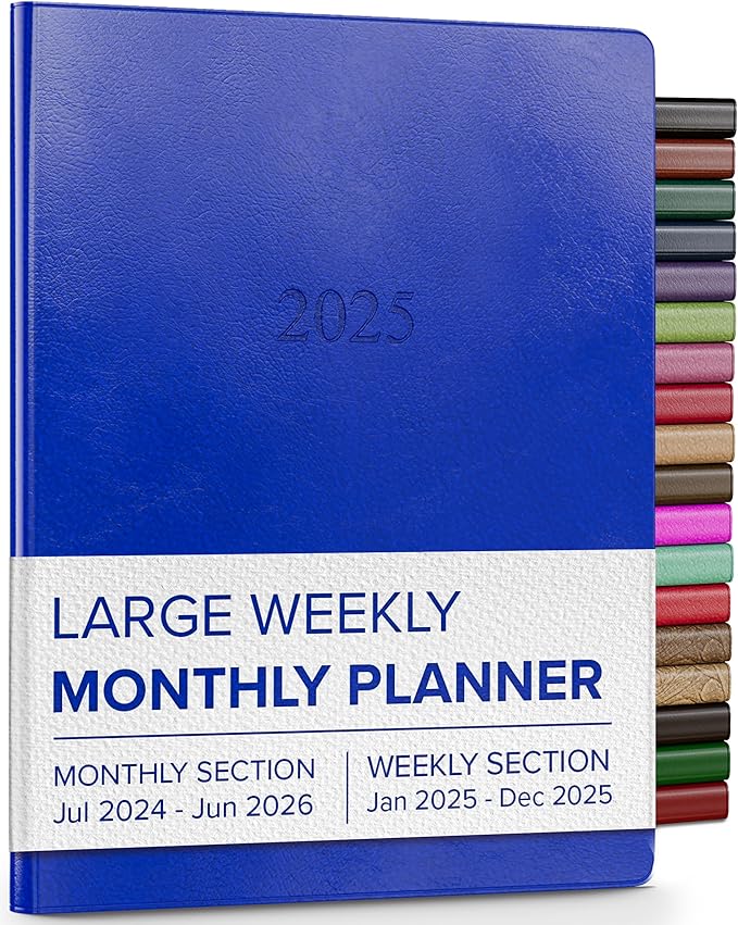 Gallery Leather Large Weekly Monthly Planner 2025, Elegantly Bound Calendar Planner and Notebook with Stylish Gold-Gilded Page Edges, 12 Months - Acadia Malibu - 9.75 x 7.5 "