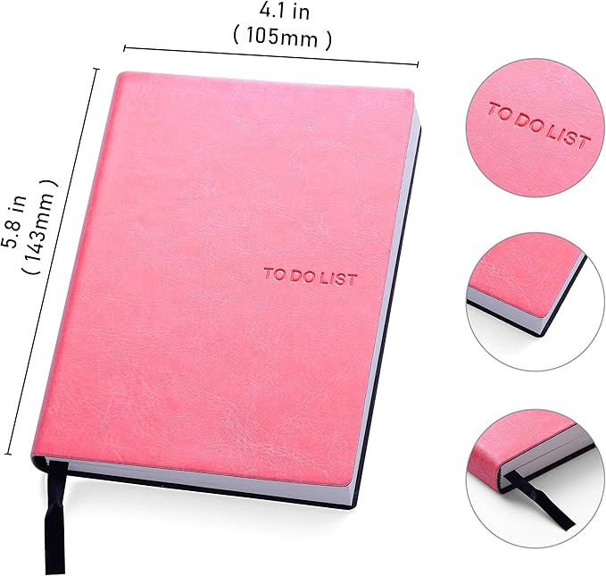 Daily to Do Checklist Notebook, Task Management, Organizer Planner, Hardcover, Ribbon Bookmark, 4.1 x 5.8”, A6 size, 110 Sheets (Pink)
