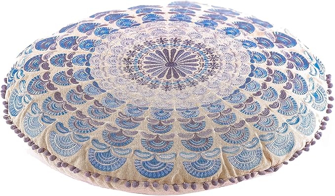 Mandala Life ART Bohemian Meditation Cushion Cover –Luxury, Artisan Room Décor Floor Pillow Case for Yoga, and Boho Chic Seating Area Floor Pillow – Accent Your Living Room, Bedroom, Kids