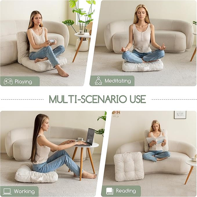 Washable Floor Pillow Cushion for Adults, Meditation Cushion Pillow, Large Square Floor Sitting, Removable Tufted Corduroy Cover, for Tatami Living Room or Yoga, 22x22 Inch, 2Pack, Machine Washable