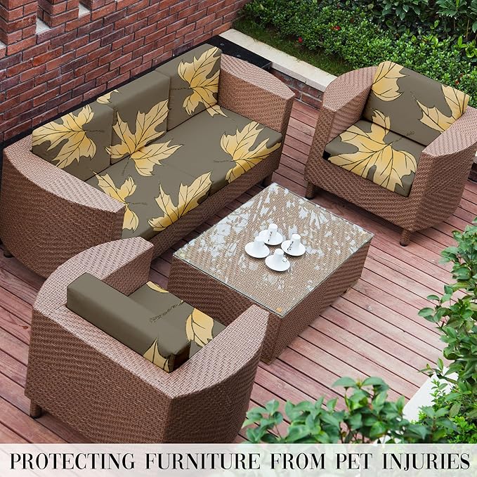 8Pcs Stretch Patio Cushion Covers Outdoor Cushion Cover, Jacquard Stretch Cushion Covers, Cover Replacement, Outdoor Sofa Covers, Washable Furniture Couch Cushion Cover (Maple Leaf)